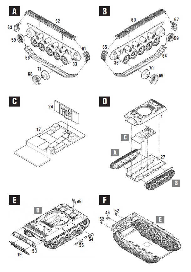 Assembly instructions: tracks, hull and running gear