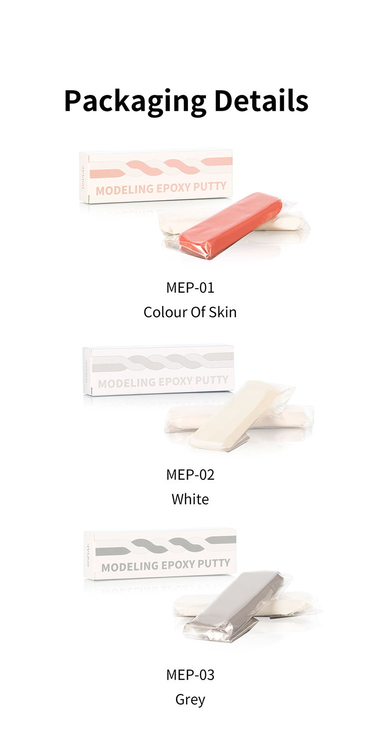 DSPIAE packaging details: MEP-01 colour of skin, MEP-02 white, MEP-03 grey, each a boxed pair of bars