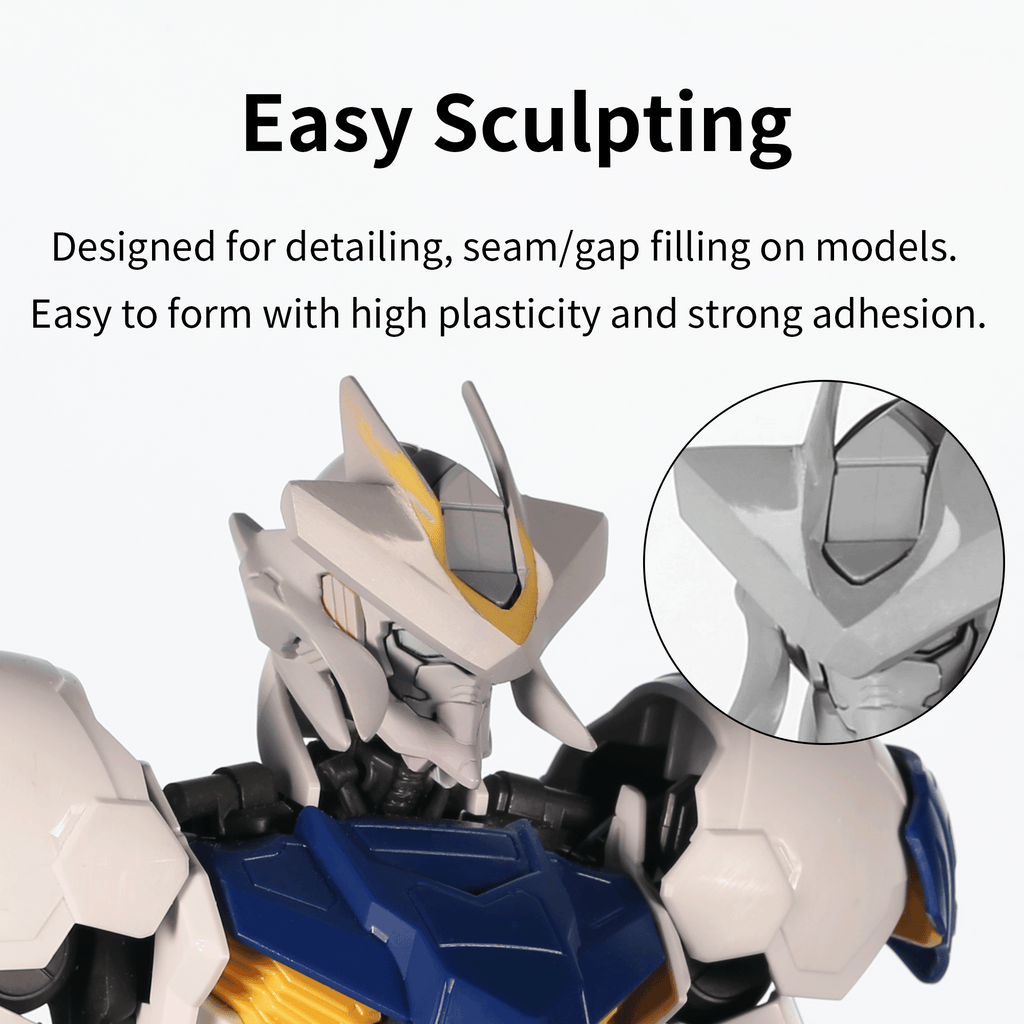 DSPIAE panel Easy Sculpting: robot model head with a grey putty-sculpted detail in a close-up circle