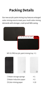 DSPIAE packing details for the MP-01 PRO: tray, water storage sponge, three induction papers, ten mixing papers