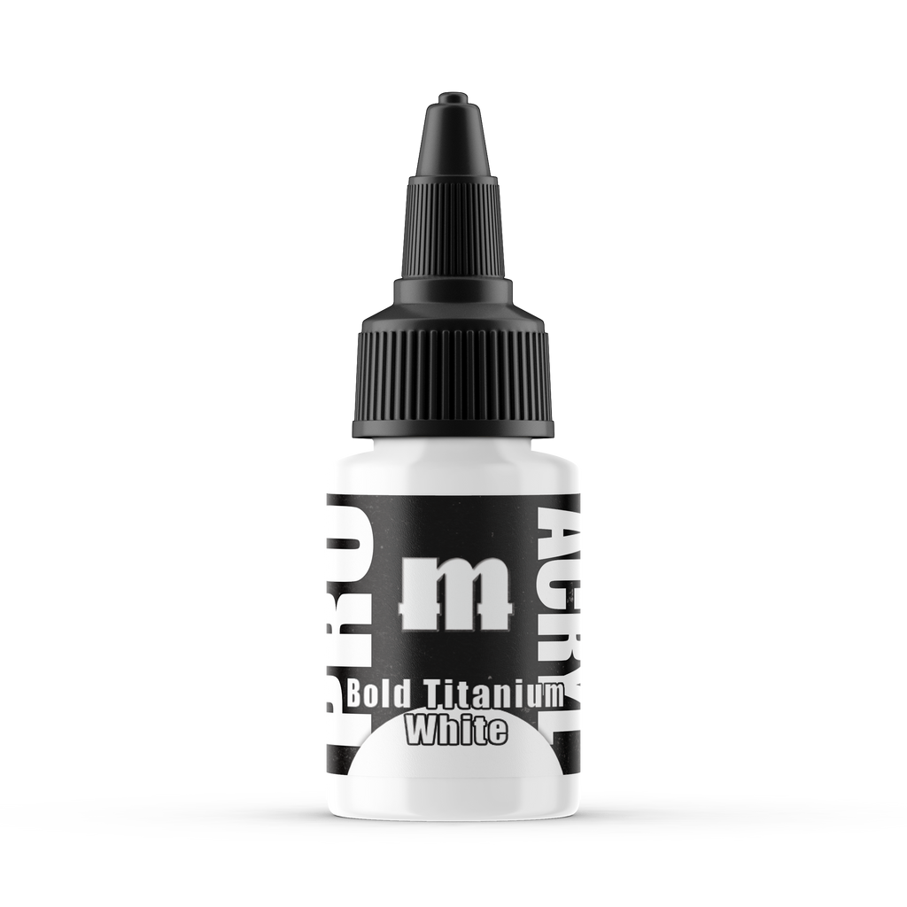 Monument Hobbies Pro Acryl Bold Titanium White MPA-001 — 22ml bottle with colour swatch