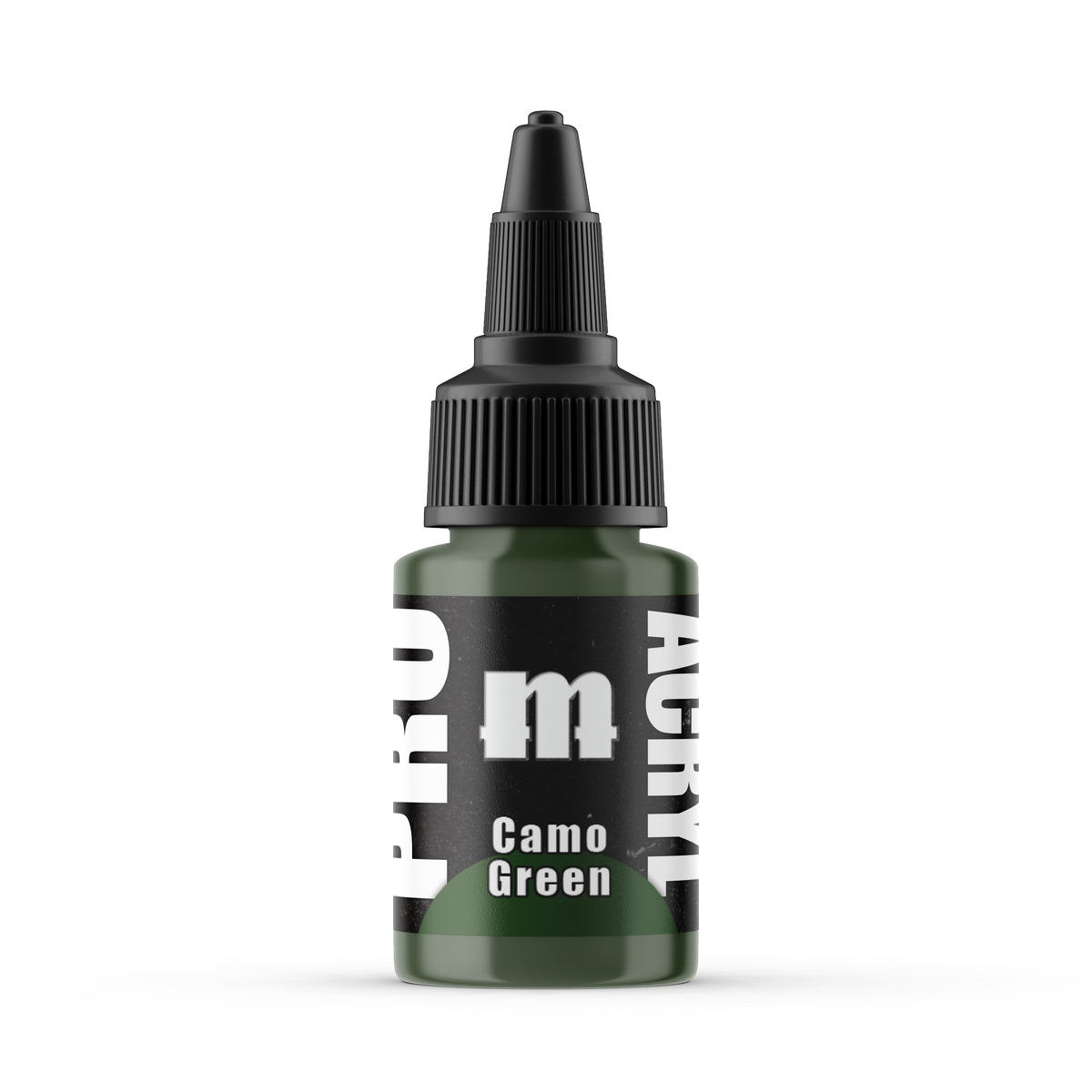Monument Hobbies Pro Acryl Camo Green MPA-020 — 22ml bottle with colour swatch