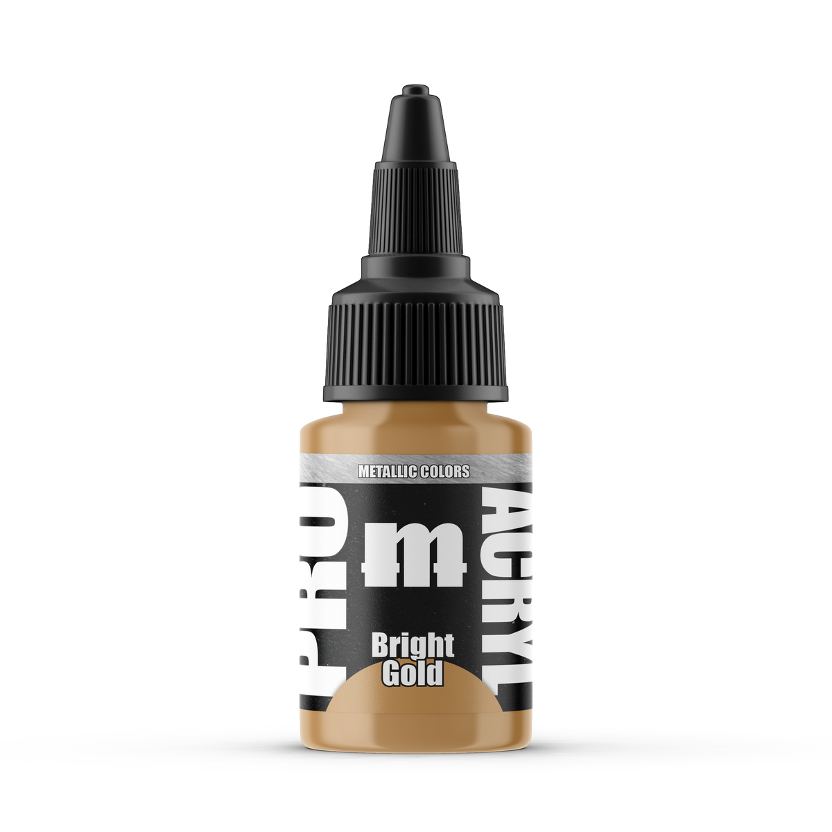 Monument Hobbies Pro Acryl Bright Gold MPA-031 — 22ml bottle with colour swatch