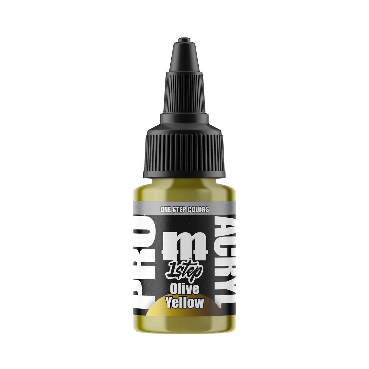 Monument Hobbies Pro Acryl 1-Step Olive Yellow MPA-514 — 22ml bottle with colour swatch
