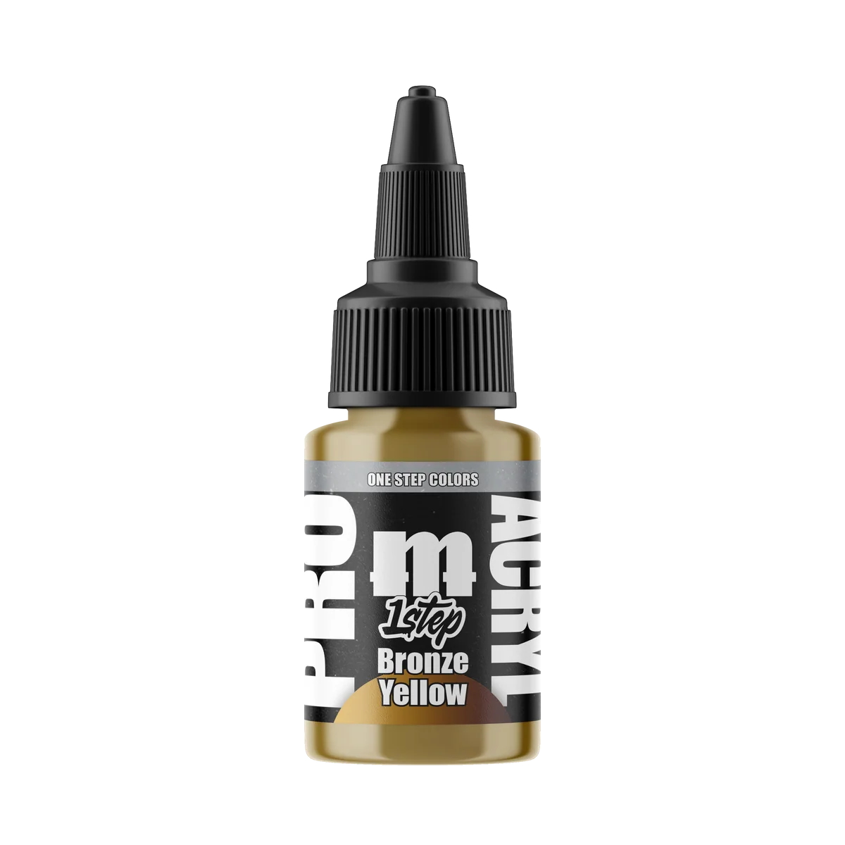 Monument Hobbies Pro Acryl 1-Step Bronze Yellow MPA-521 — 22ml bottle with colour swatch