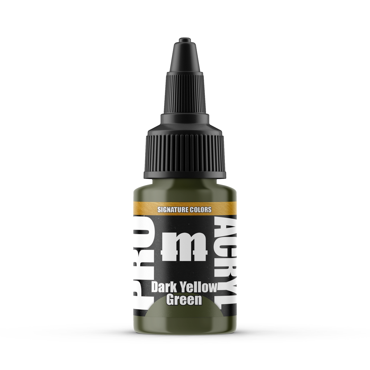 Monument Hobbies Pro Acryl Vince Venturella Dark Yellow Green MPA-S06 — 22ml bottle with colour swatch