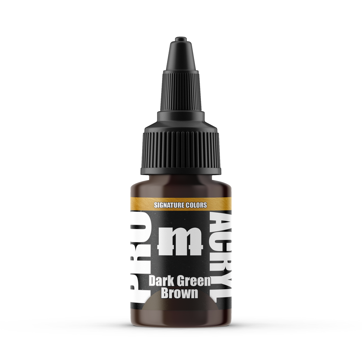 Monument Hobbies Pro Acryl Flameon Dark Green Brown MPA-S25 — 22ml bottle with colour swatch