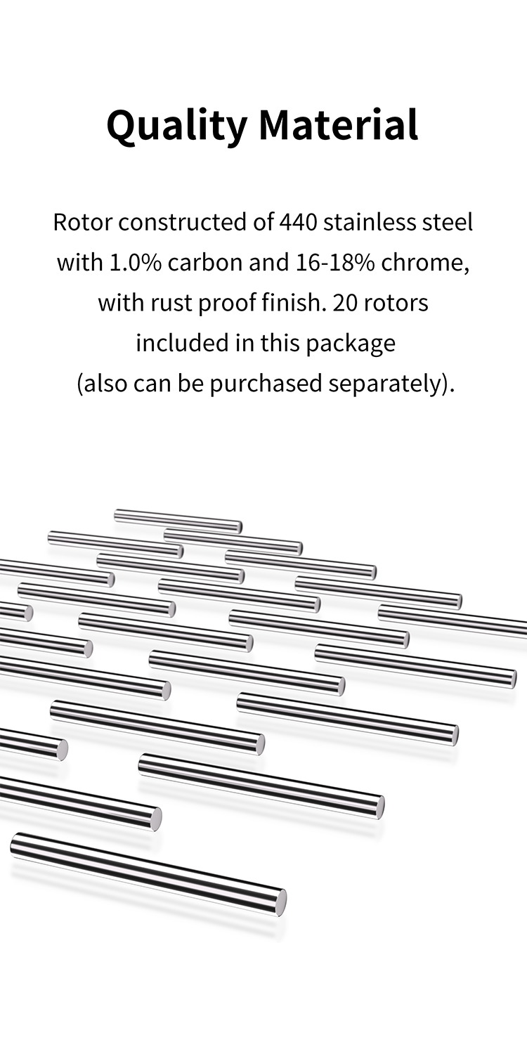 DSPIAE Quality Material panel: 440 stainless steel mixing rotors, 20 included with the mixer