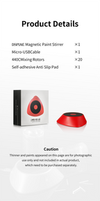 DSPIAE Product Details for the MS-01 LE: mixer, micro-USB cable, 20 mixing rotors, anti-slip pad, white box