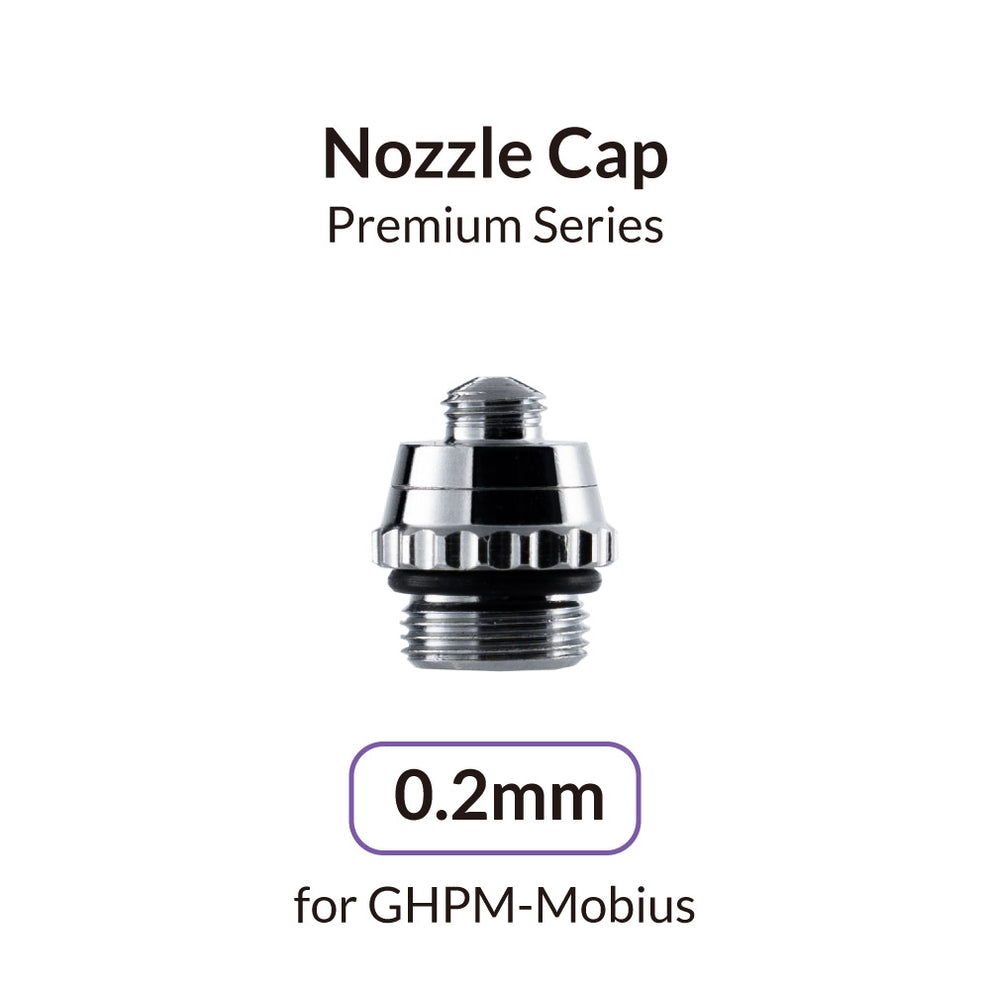 Gaahleri product card: 0.2mm nozzle cap for GHPM-Mobius, knurled collar above a black sealing ring and thread