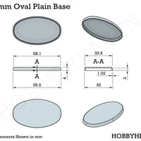 60x35mm Oval Plain Plastic Bases