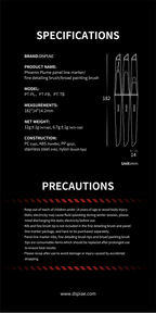 DSPIAE Phoenix Plume specifications: 182 x 14 mm, 12 g with cap, PC, ABS, PP, steel nib, nylon tips