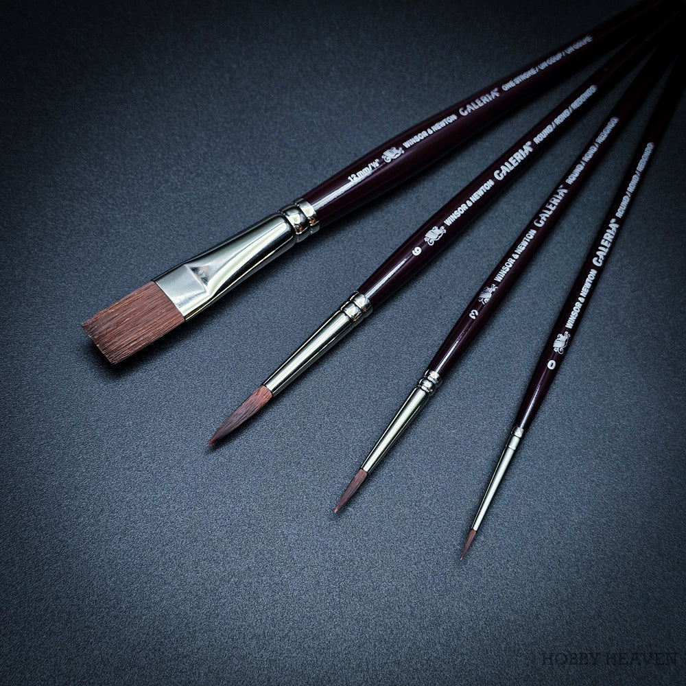 Winsor & Newton Galeria Short Handle Brush Set – 4-Pack (One Stroke 12mm, Round 6, Round 3, Round 0)