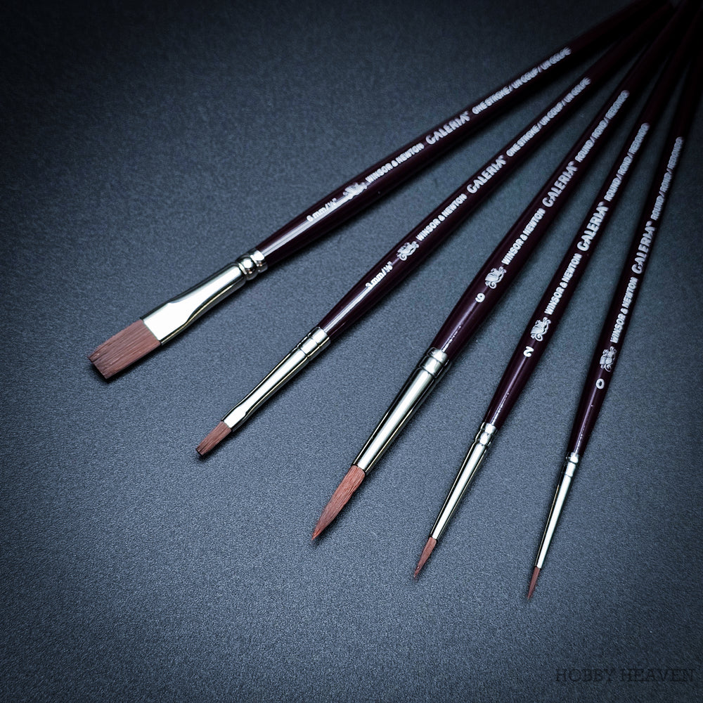 Winsor & Newton Galeria Short Handle Brush Set – 5-Pack (One Stroke 6mm, One Stroke 3mm, Round 6, Round 2, Round 0)