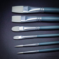 Winsor & Newton Foundation Acrylic Brush Set – 6-Pack (Round 3 & 6, Filbert 3 & 6, Flat 10 & 14)
