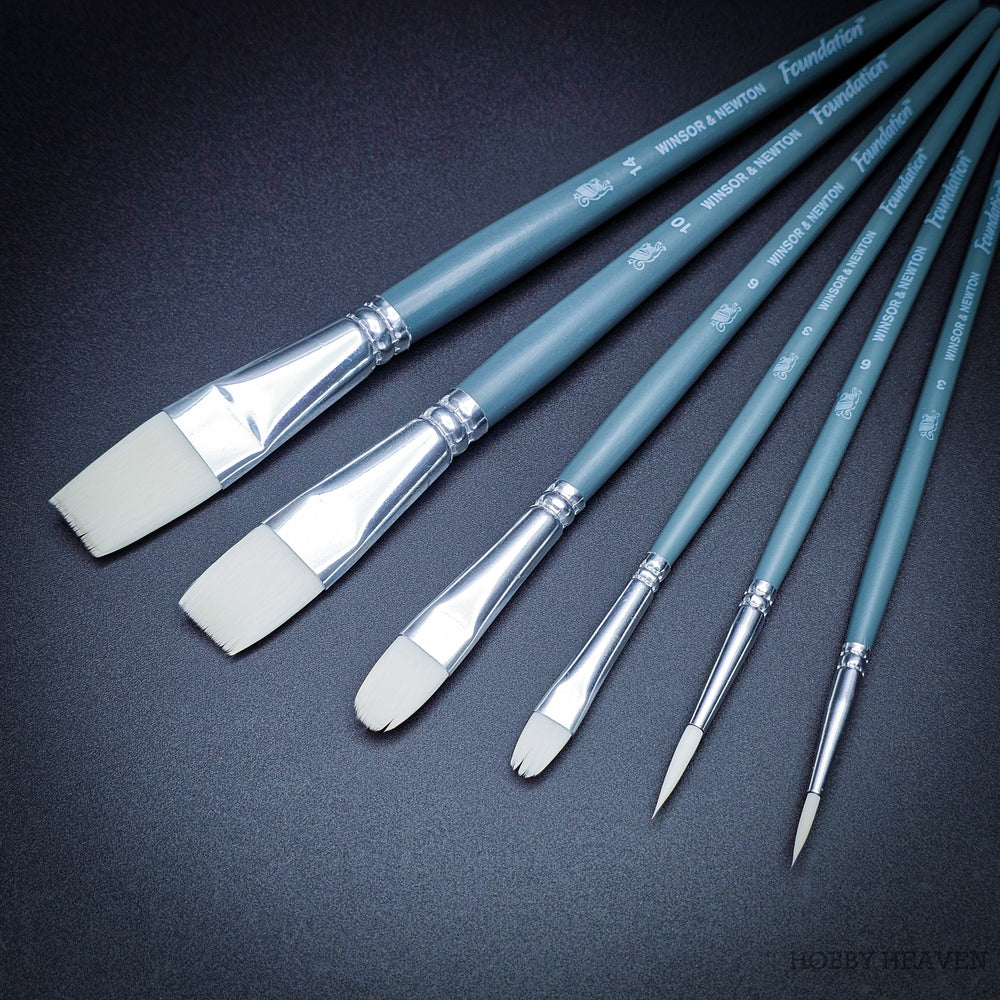 Winsor & Newton Foundation Acrylic Brush Set – 6-Pack (Round 3 & 6, Filbert 3 & 6, Flat 10 & 14)