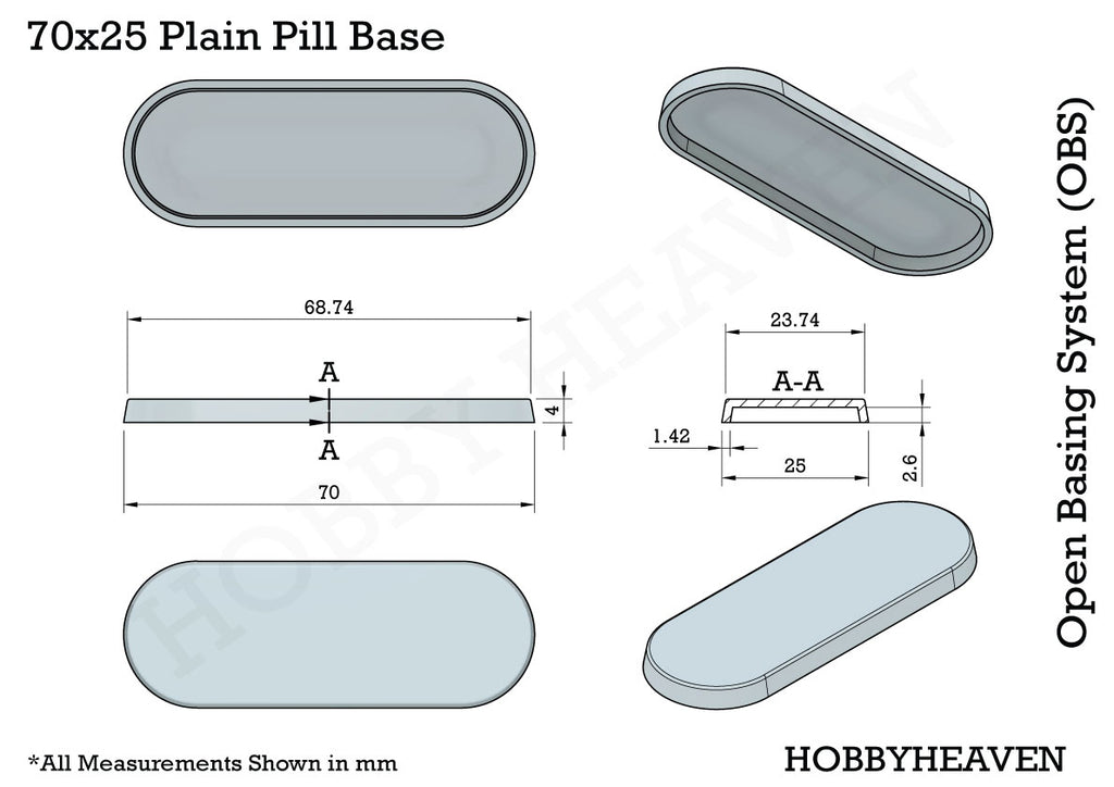 70x25mm Pill Bike Plain Plastic Bases