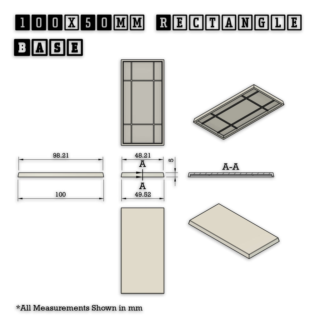 100x50mm | 50x100mm Rectangular Plain Plastic Bases | Versatile Miniature Stands