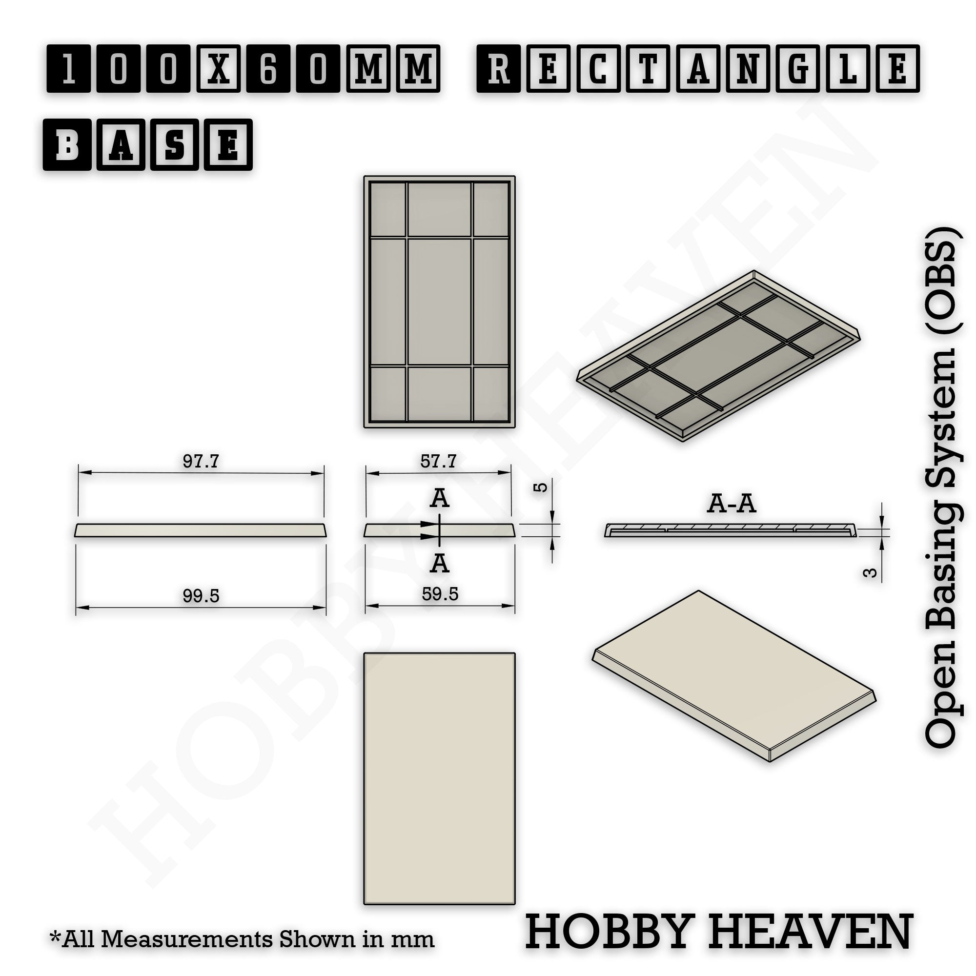 100x60mm Rectangular Plain Plastic Bases
