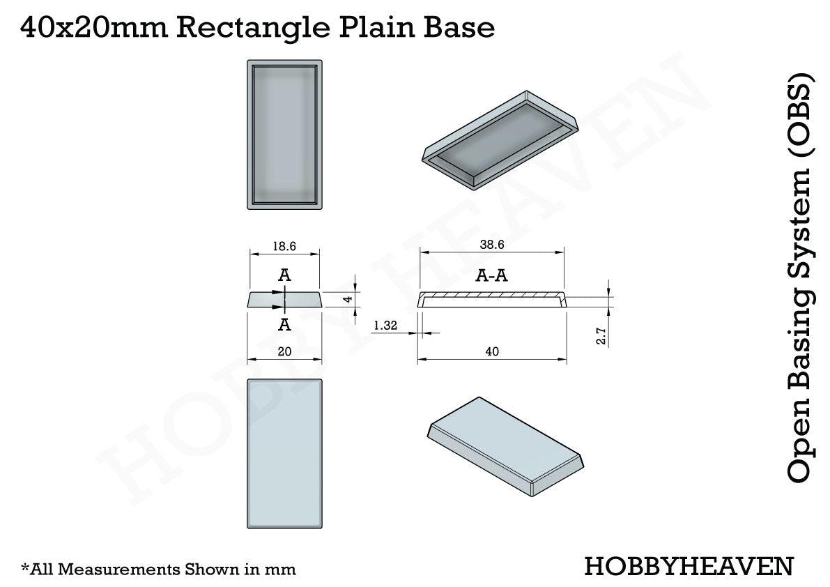 40x20mm Rectangle Plain Plastic Bases 3d Print
