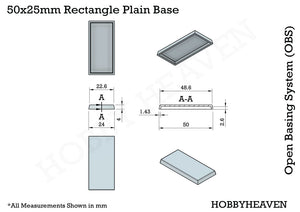 50x25mm Rectangular Plain Plastic Bases