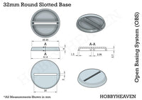 32mm Round Slotted Plastic Bases
