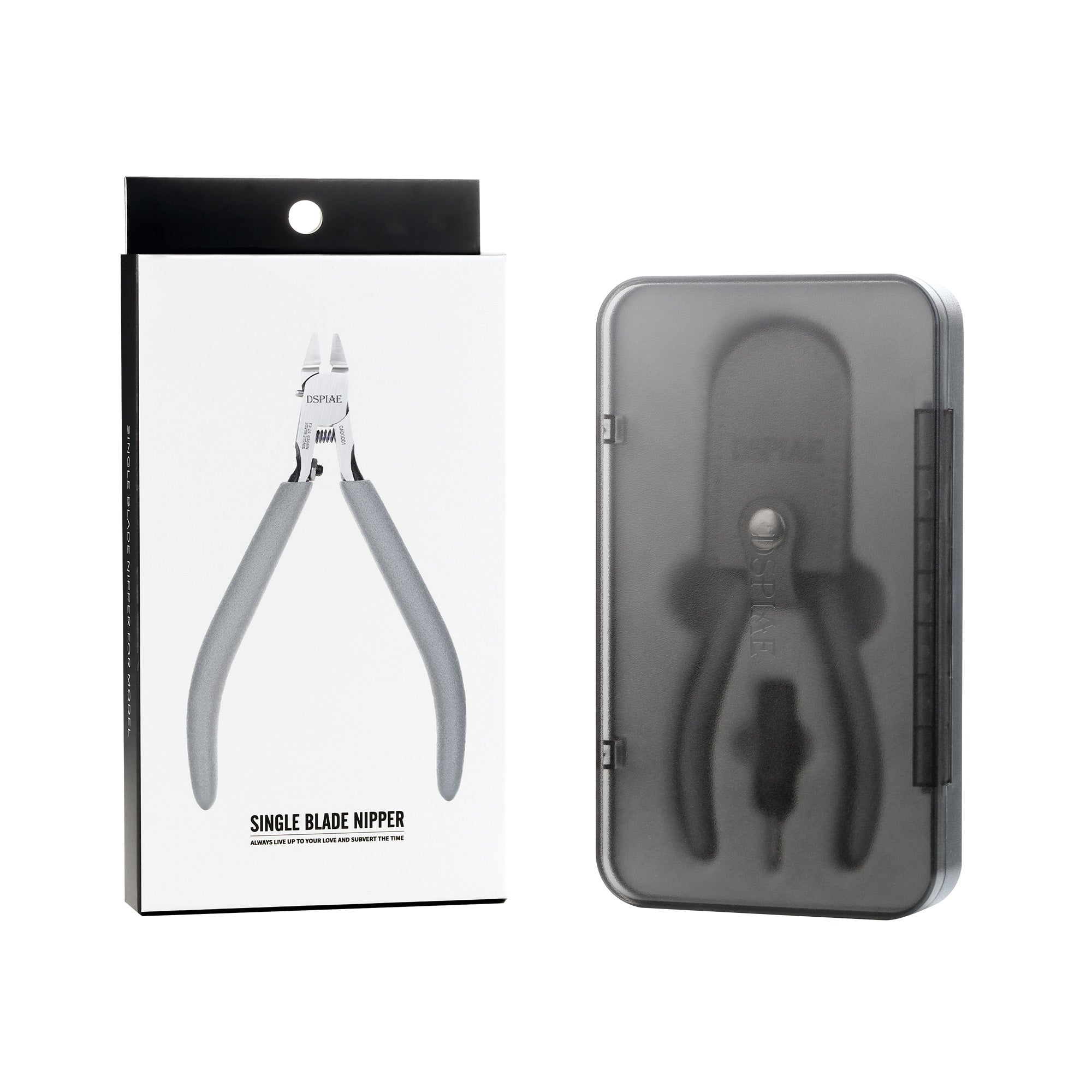 ST-C2 white printed box beside the closed grey magnetic storage case on a white background