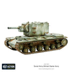 KV-2 tank miniature in winter camouflage, designed for winter warfare in the Bolt Action Soviet Winter Starter Army set.