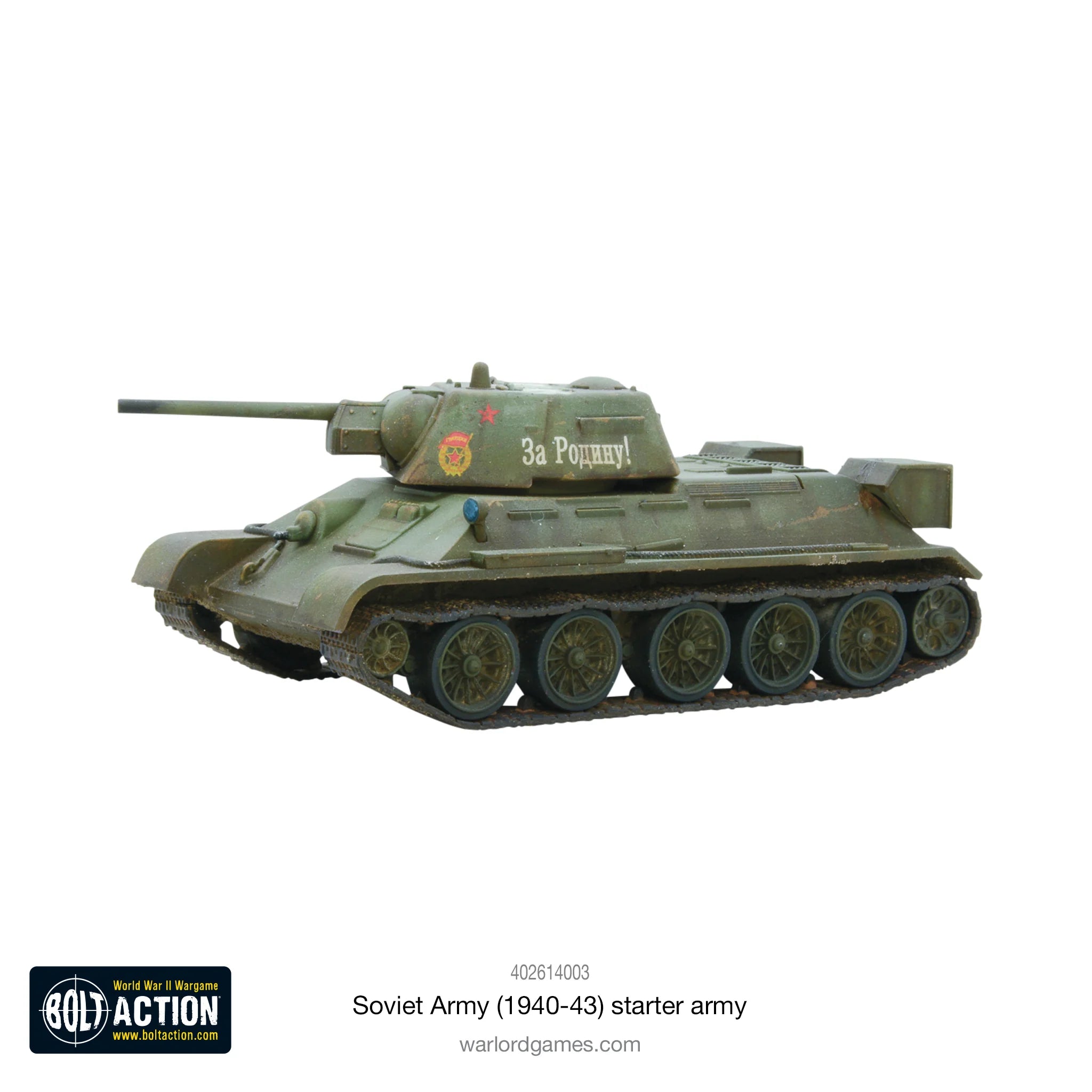  T-34 tank miniature in early war configuration, ideal for Soviet forces in the beginning of WWII tabletop battles.