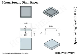 20mm Square Plain Plastic Bases