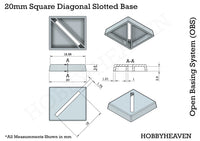 20mm Square Slotted Plastic Bases
