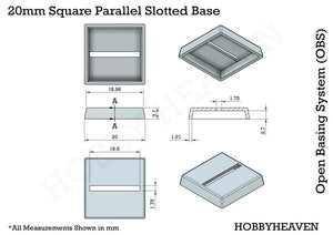 20mm Square Parallel Slotted Plastic Bases