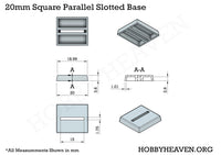 20mm Square Parallel Slotted Plastic Bases 3d Print
