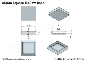 25mm Square Hollow Plastic Bases 3d Print