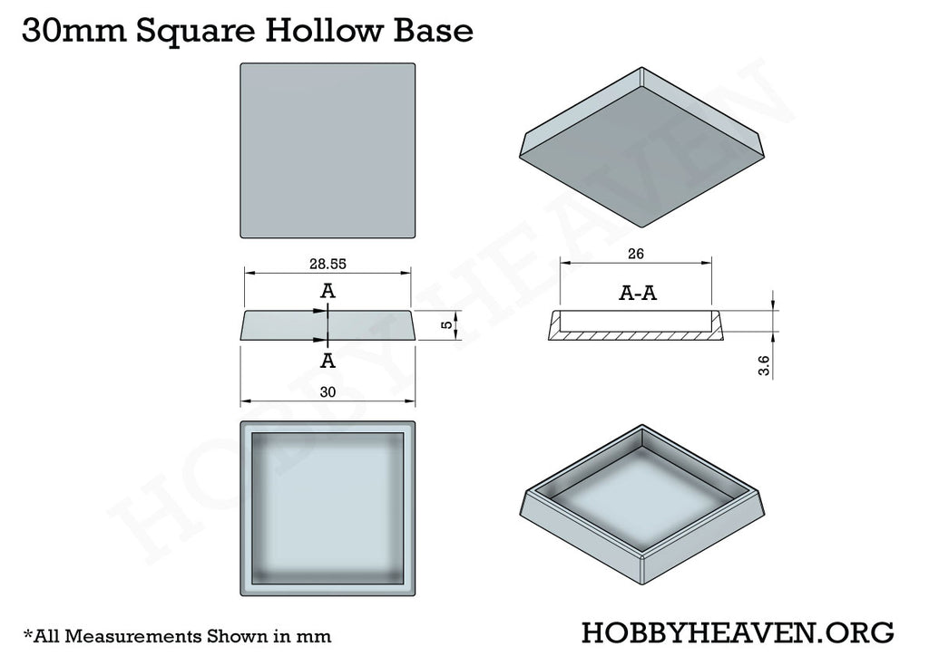 30mm Square Hollow Plastic Bases 3d Print