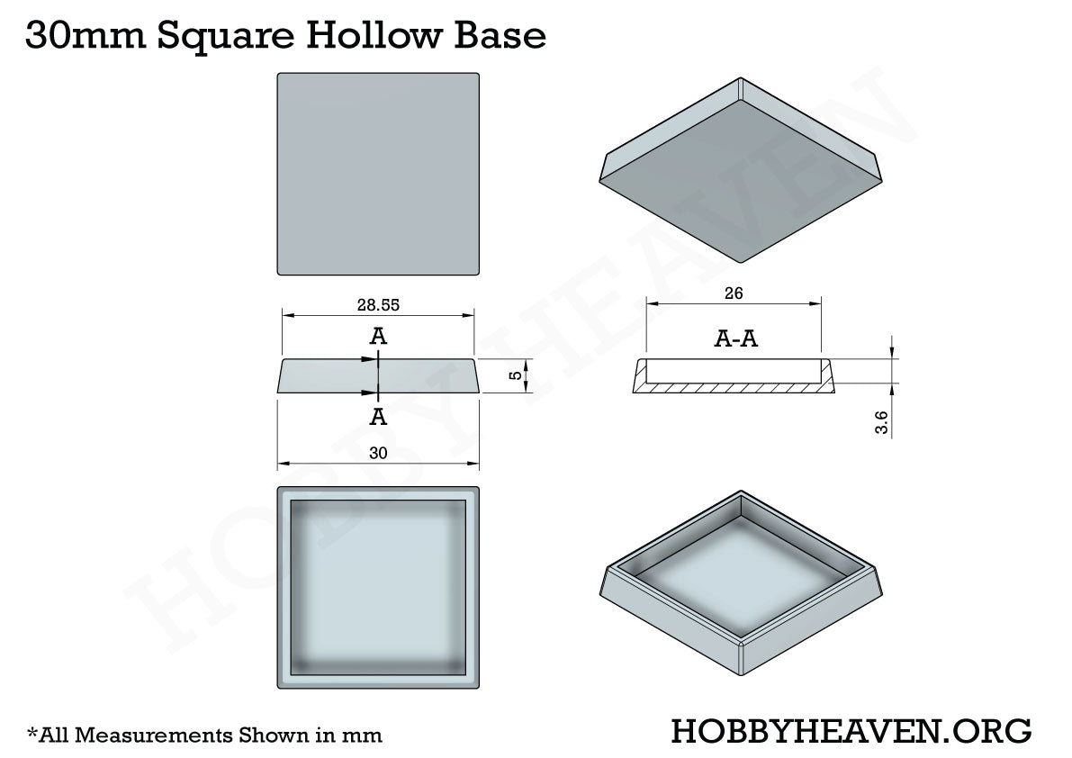 30mm Square Hollow Plastic Bases 3d Print