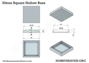 30mm Square Hollow Plastic Bases 3d Print