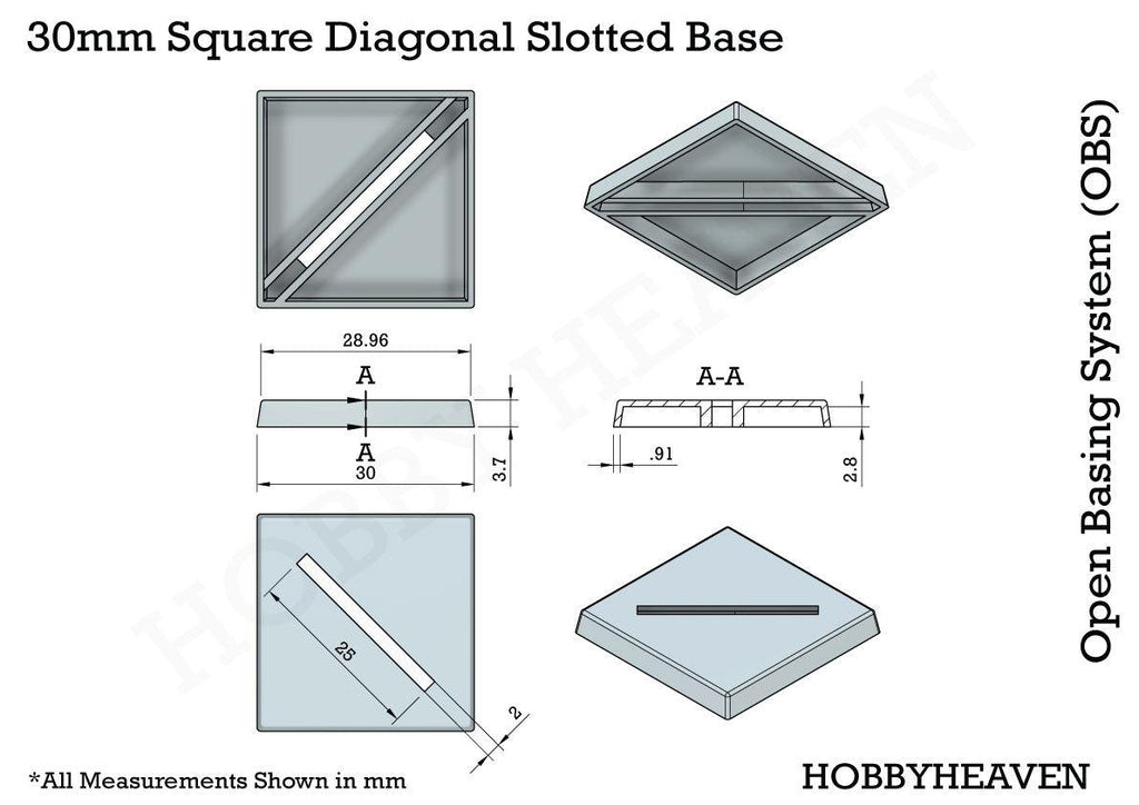30mm Square Diagonal Slotted Plastic Bases
