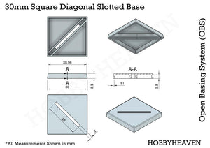 30mm Square Diagonal Slotted Plastic Bases