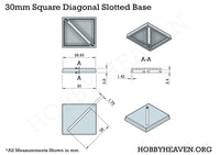 30mm Square Diagonal Slotted Plastic Bases 3d Print
