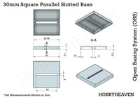 30mm Square Parallel Slotted Plastic Bases
