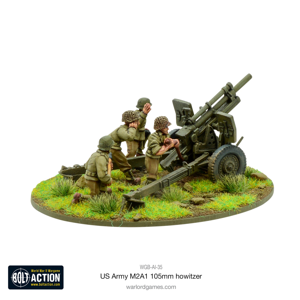 Painted howitzer with the crew loading, seen from the front quarter