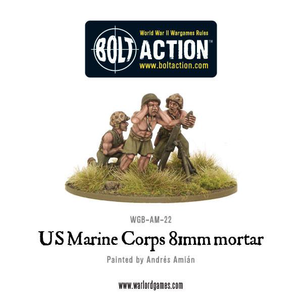 The painted USMC mortar team: crew around the mortar on a round base