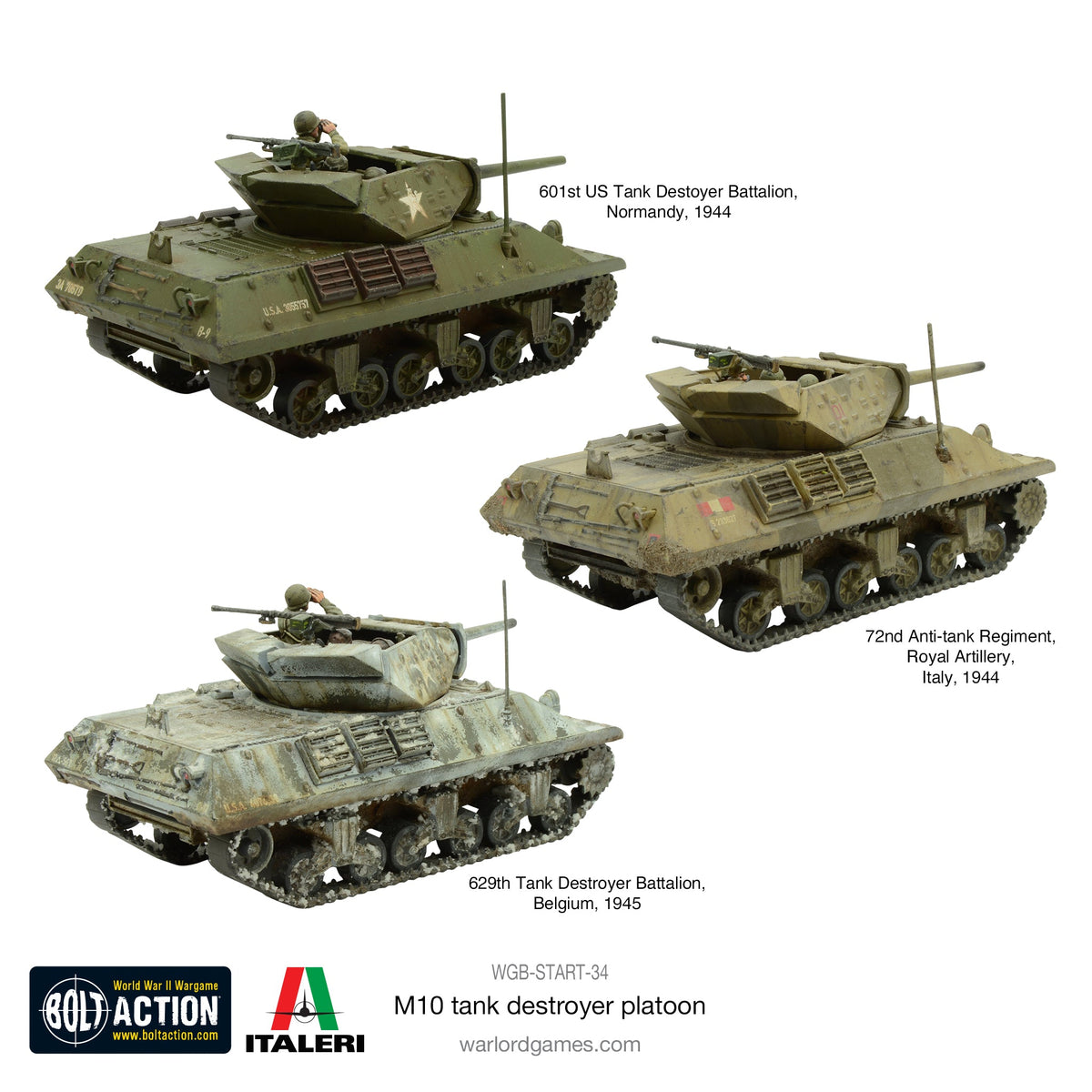 The same three painted M10s from other angles
