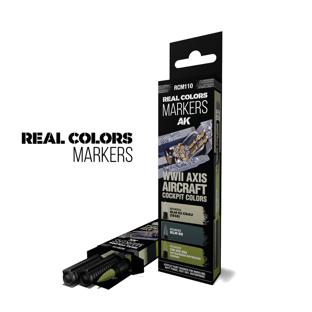 AK Interactive Real Colors Markers WWII Axis Aircraft Cockpit Colors set RCM110 in its retail box