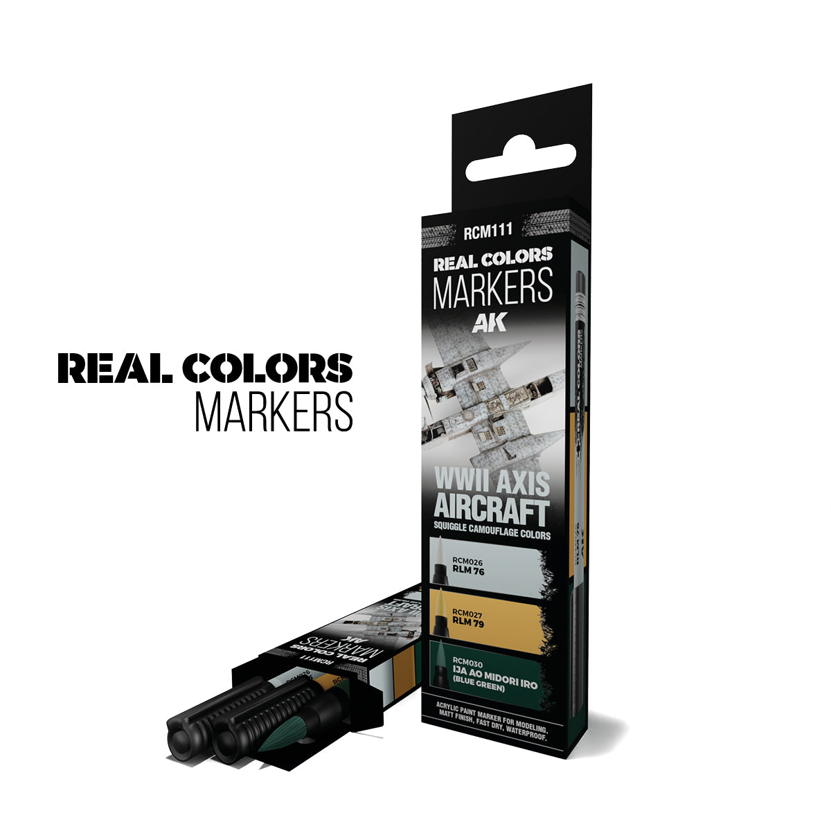 WWII Axis Aircraft Squiggle Camouflage Colors RC Markers Set featuring RLM 76, RLM 79, and IJA Ao Midori Iro