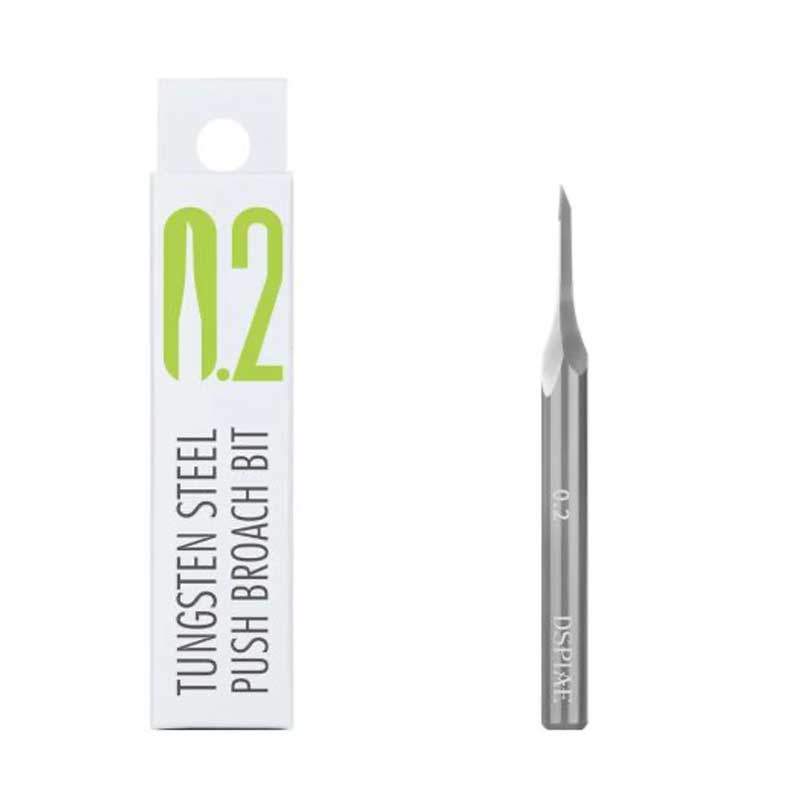 ZPB 0.2 mm push broach bit beside its retail box