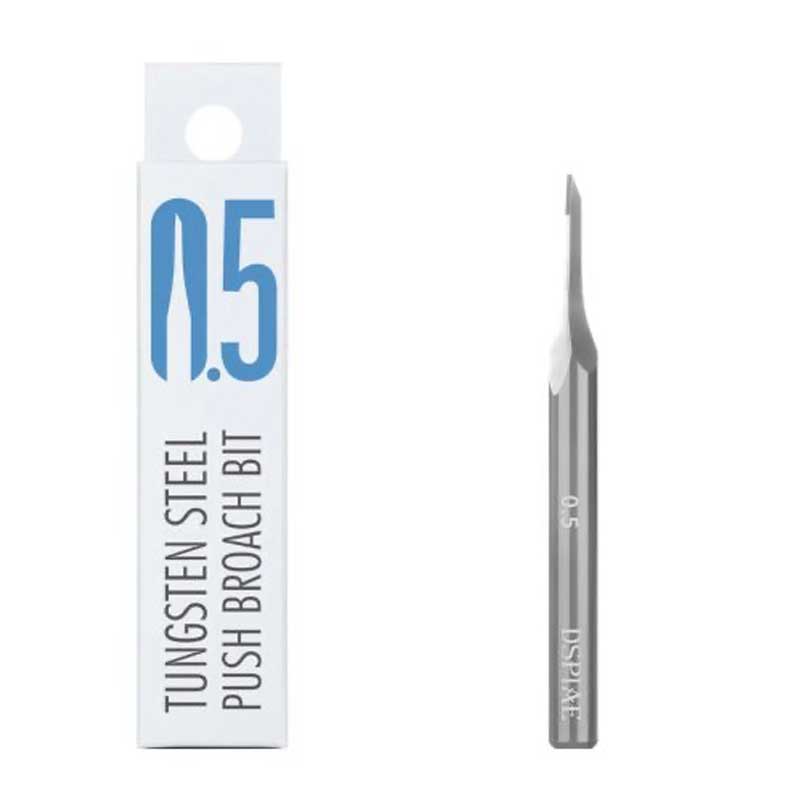 ZPB 0.5 mm push broach bit beside its retail box