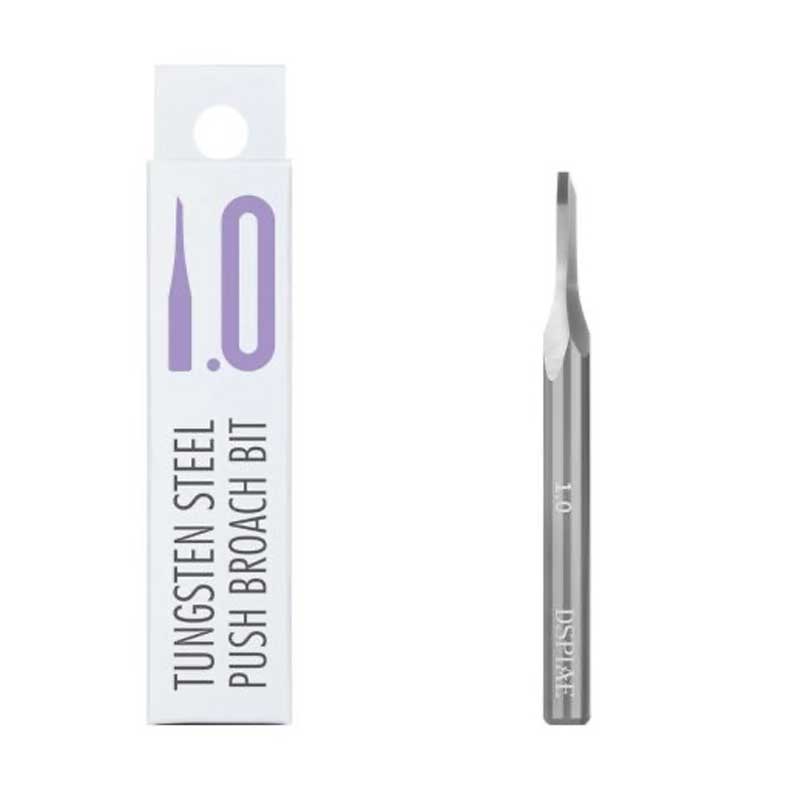 ZPB 1.0 mm push broach bit beside its retail box