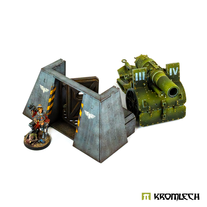 The breach doors with a painted figure and a painted artillery gun for scale (models not included)